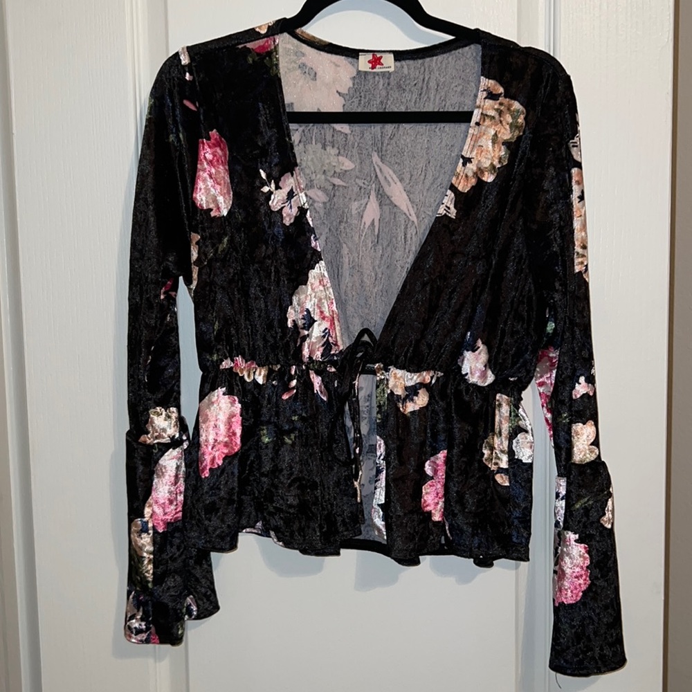 Blue Leopard velvet blouse